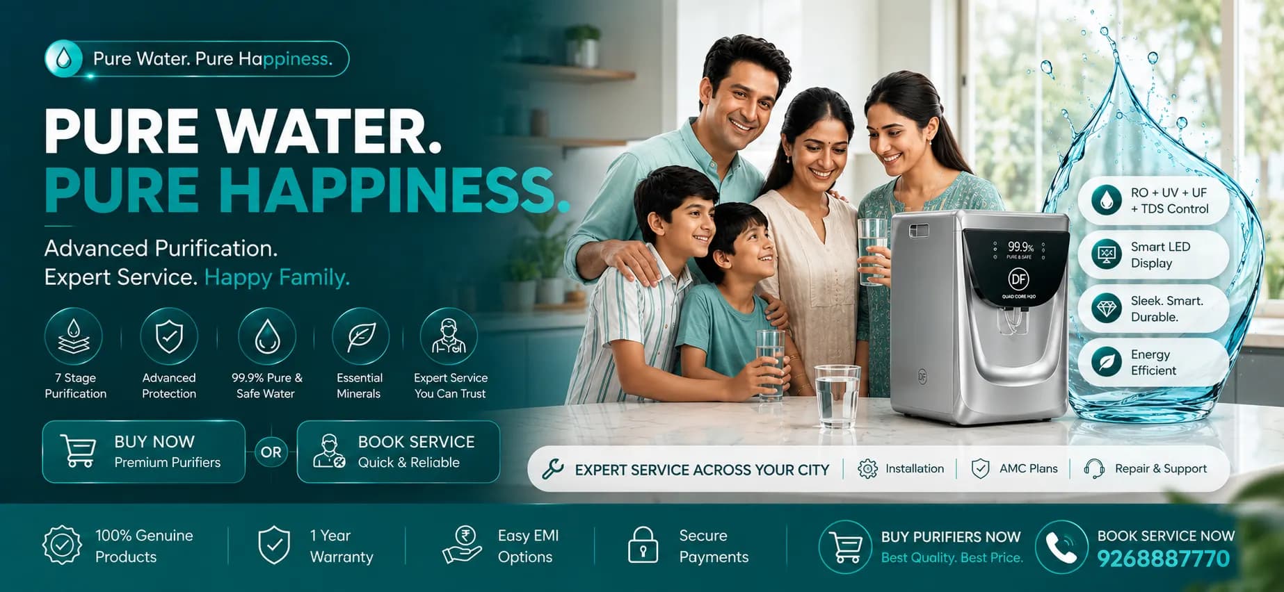 RO Care India technician servicing a water purifier at a customer's home